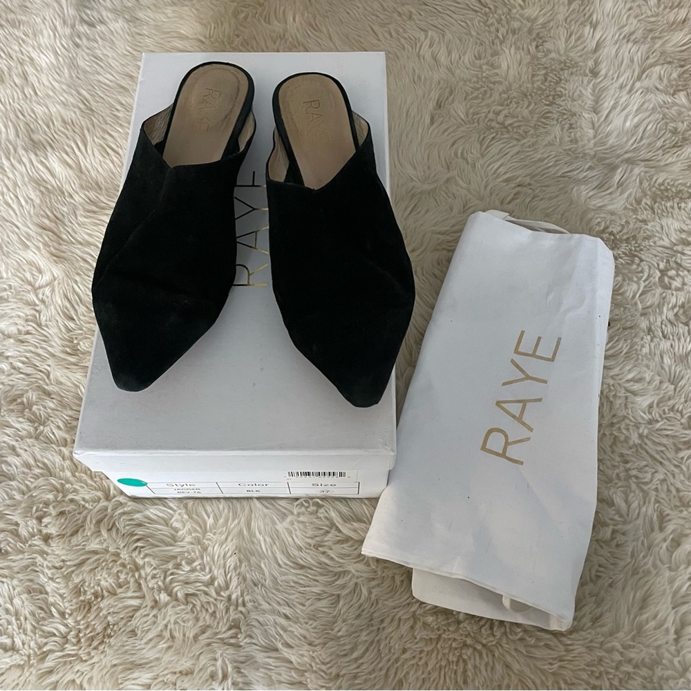 RAYE Jagger Black Suede Mule Flats